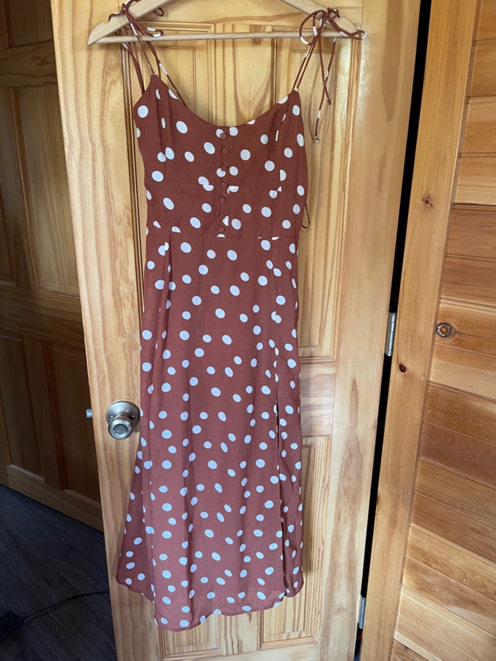 Abercrombie & Fitch Rust Polka Dot Tie-Shoulder Midi Dress